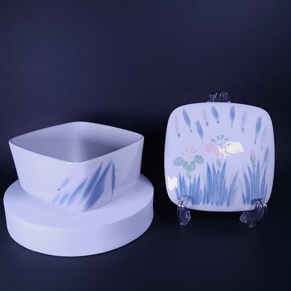 Vintage Otagiri Porcelain Square Keepsake Box with Lid Hand-Painted Floral Japan - Picture 1 of 4